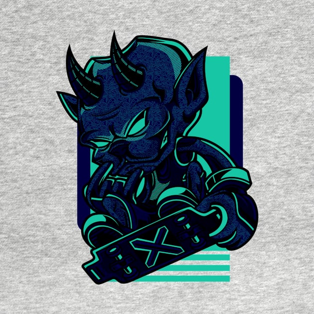 Little Demon Skateboard Blue Teal by BradleyHeal